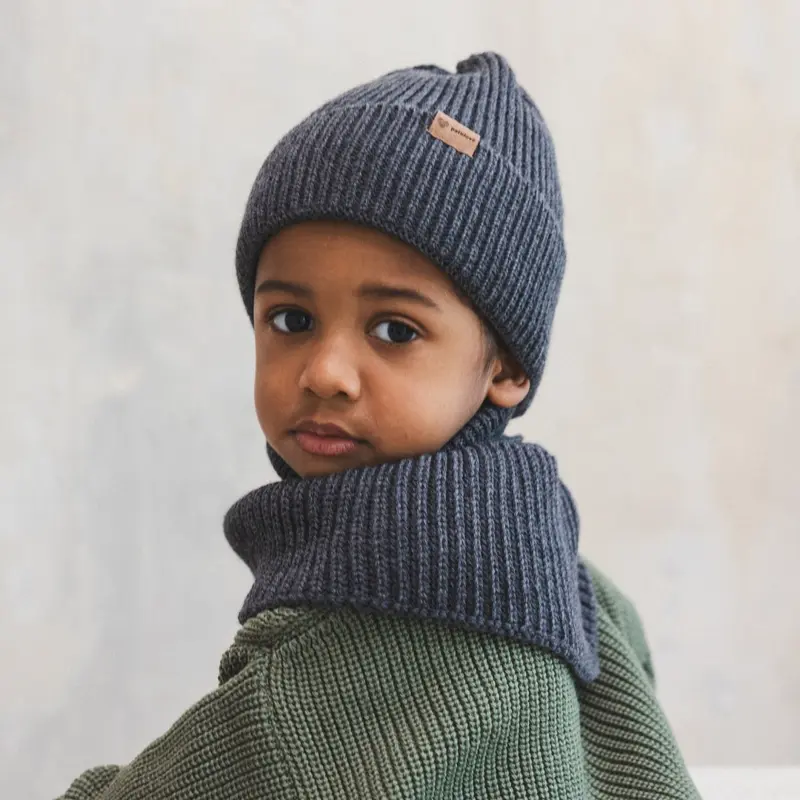 HelloLoomi Winter Merino Wool Tube Scarf for Kids - Graphite