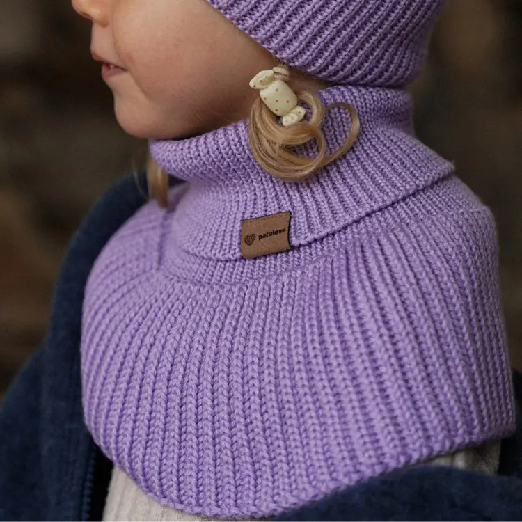 HelloLoomi Winter Merino Wool Tube Scarf for Kids - Lavender