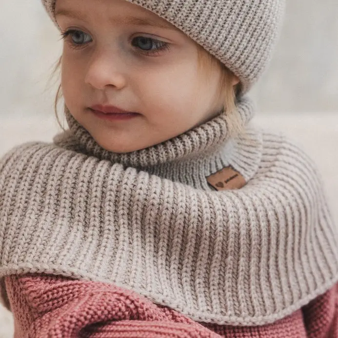 HelloLoomi Winter Merino Wool Tube Scarf for Kids - Oat