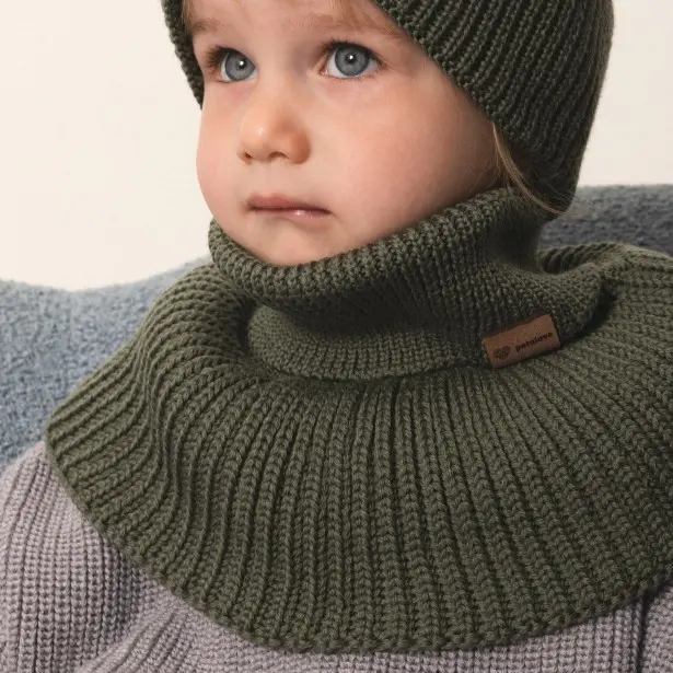 HelloLoomi Winter Merino Wool Tube Scarf for Kids - Olive