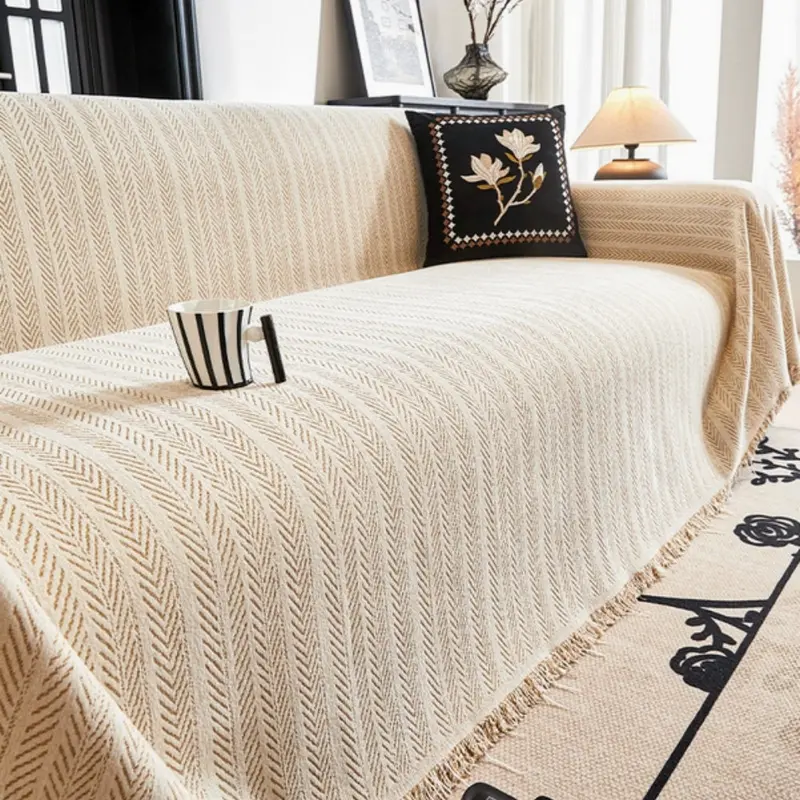 HerringChenille™ – Antislip Chenille Bankcover met Kwastjes – Luxe Bescherming Voor Banken