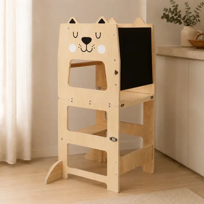 Houten Leertoren 3 in 1 met Krijtbord en Kindertafel vanaf 1 Jaar