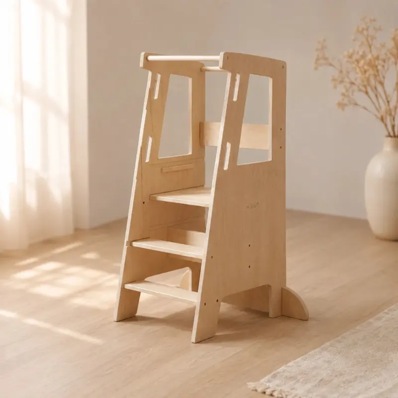 Houten Leertoren 3-in-1 met Stabilisatie | Montessori Keukentoren & Kitchen Helper