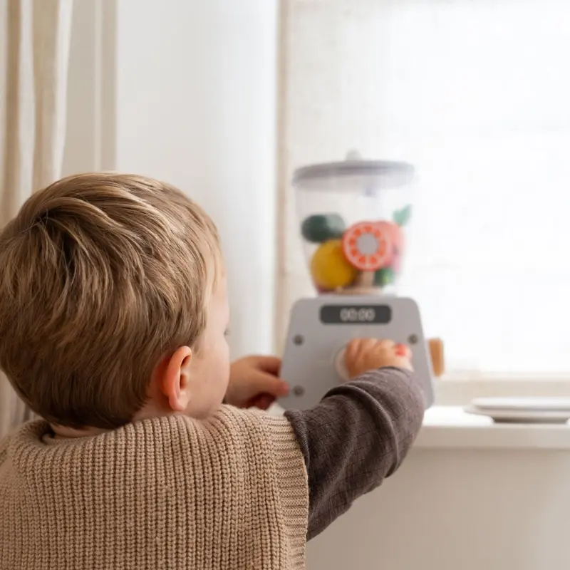 Houten Smoothie Blender Speelset | Met Accessoires & Snijfruit | Montessori Keukenspeelgoed