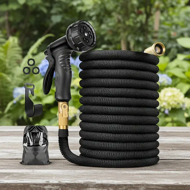 HydroStretchPro™ – Dehnbare Tuinslang met Messing Koppelingen – Knikvrije Reinigings Slang