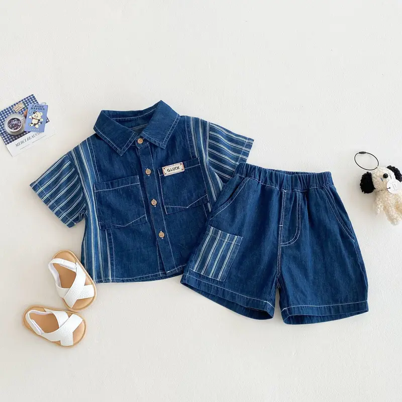 IndiSet™ – Denim Zomerset met Overhemd & Short – Comfortabele Kinderoutfit