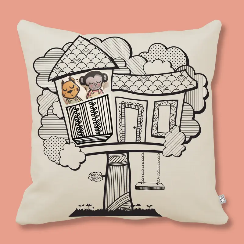 Interactive Organic Cotton Cushion Cover - Treehouse