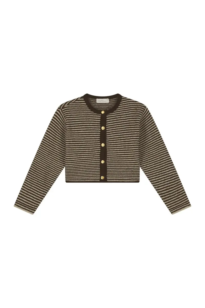 Jade Cardigan - Stripes Brown/Ecru