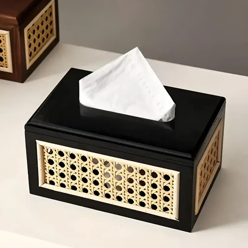 Javari Tissuebox - Rotan en Massief Hout, Minimalistisch Design