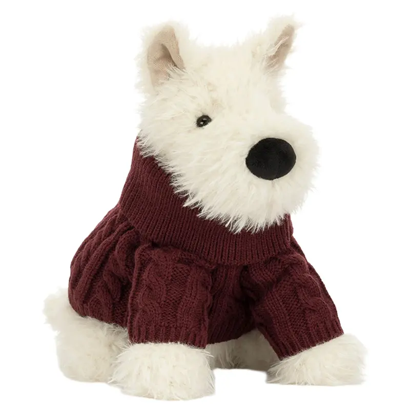 jellycat knuffelhond munro scottie dog - winter jumper - 25 cm