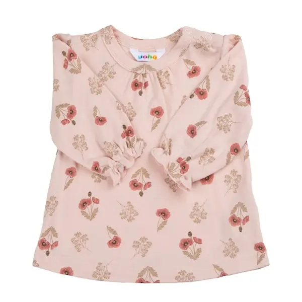 Joha blouse met detail mouwen | roze met klaprozen | bamboe