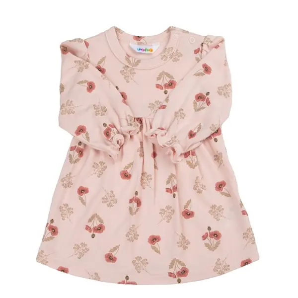 Joha jurk met detail mouwen | roze met klaprozen | bamboe