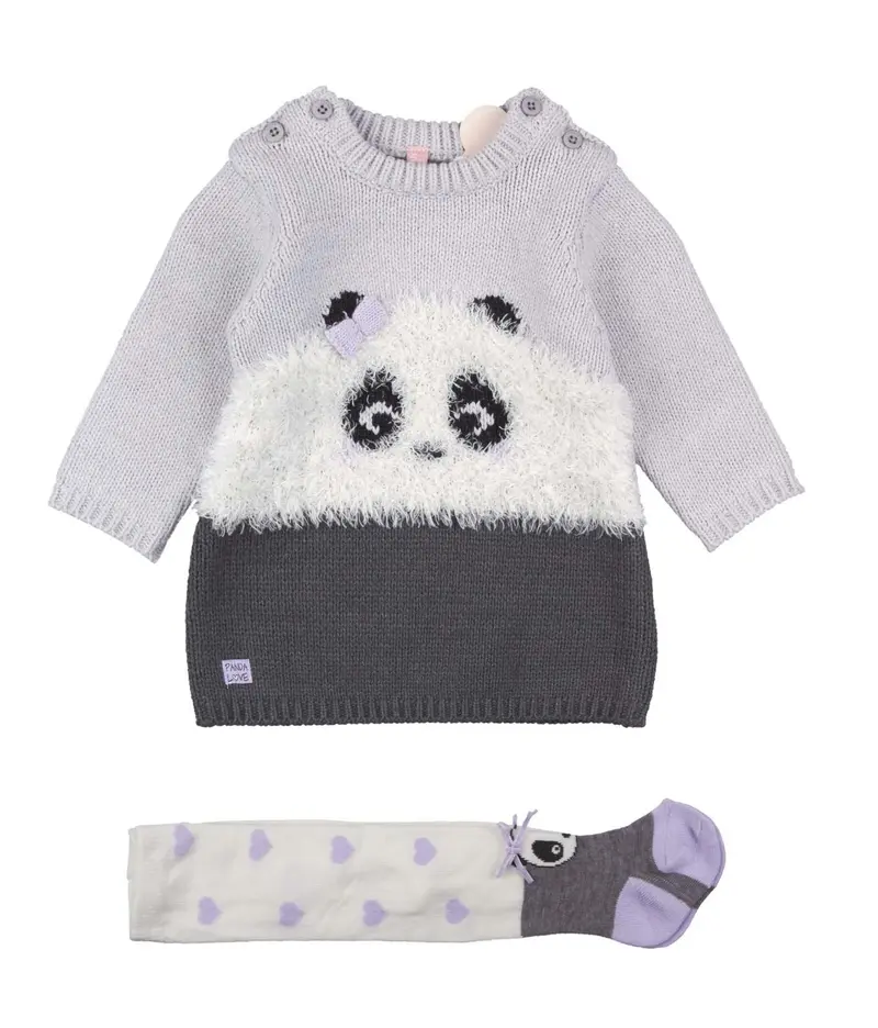Jurkje brei / knit, panda met maillot - Losan