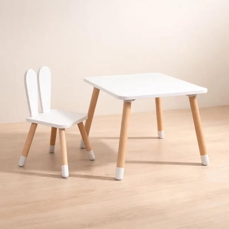 Kindertafel met Stoel | Meegroei Kinder Tafel en Stoel Set met Konijnenoren