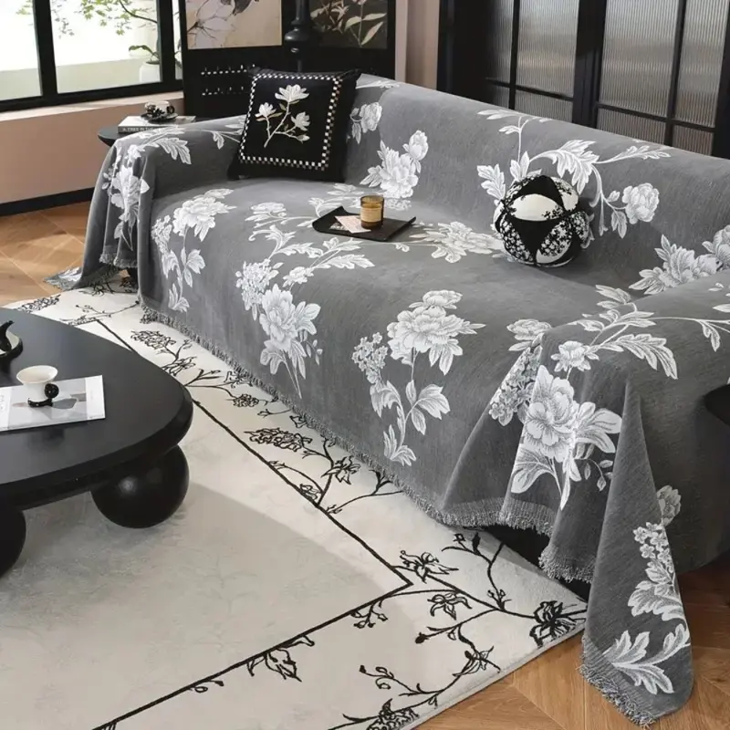 Klassieke Fleur Bankhoes - Ademend Chenille, Tijdloos Design