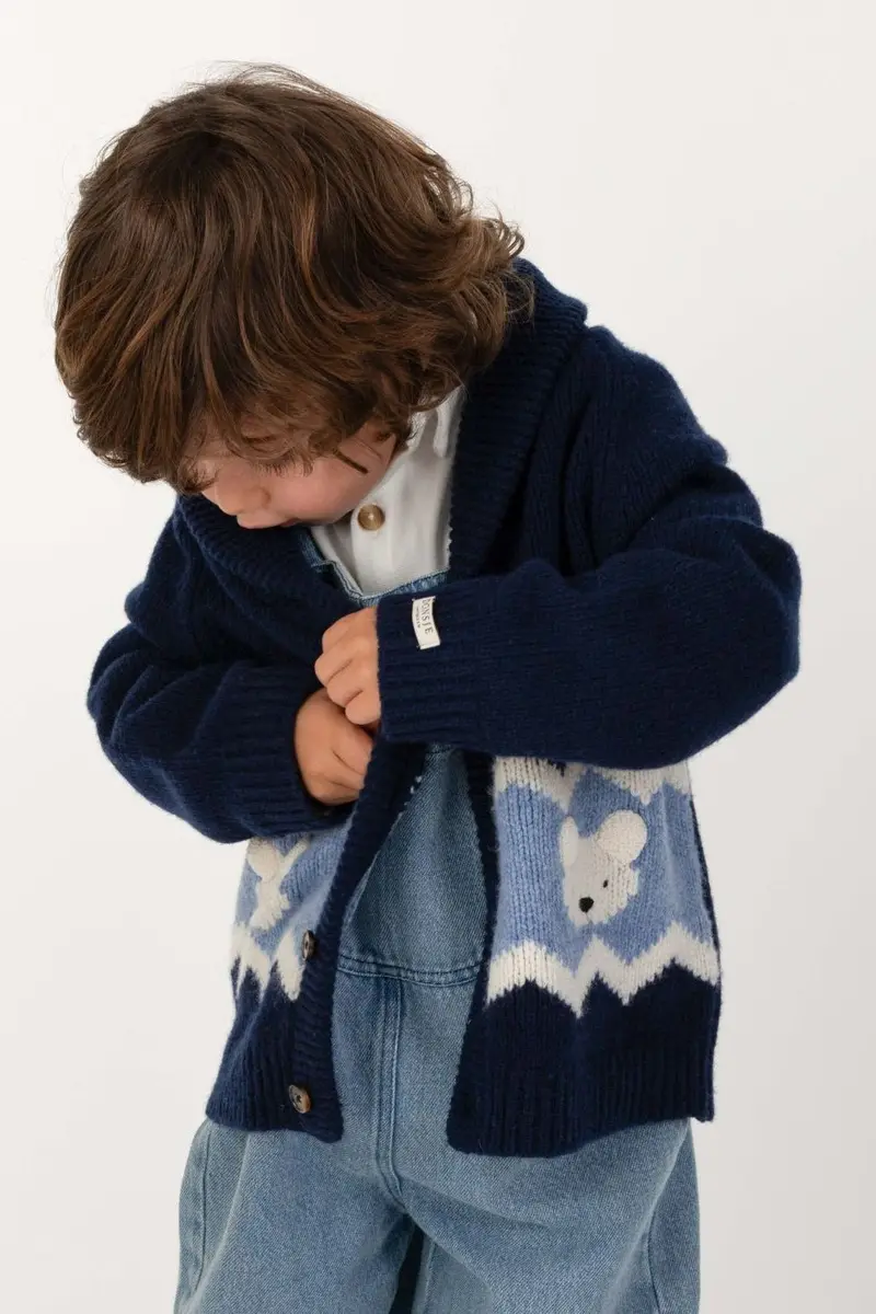 Kwinten Merino Wool Cardigan | Polar Bears - Navy Blue