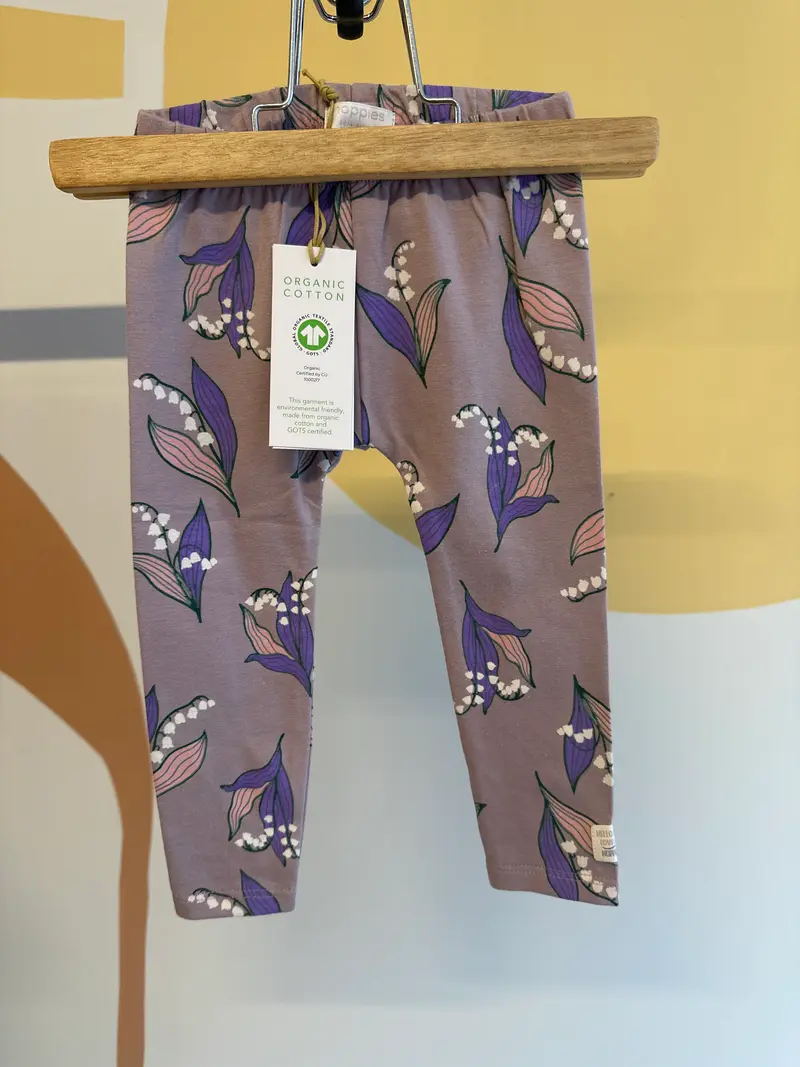 Legging Noppies paars met bloemen (biologisch katoen)