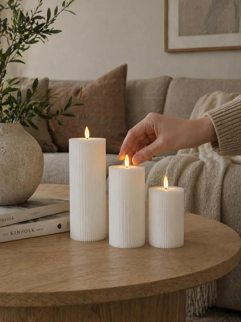Liora LED Kaarsen Set - Geribbeld Wax, Warm Wit Licht, Draadloos