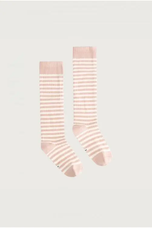 Long Ribbed Socks | Faded Pink - Cream