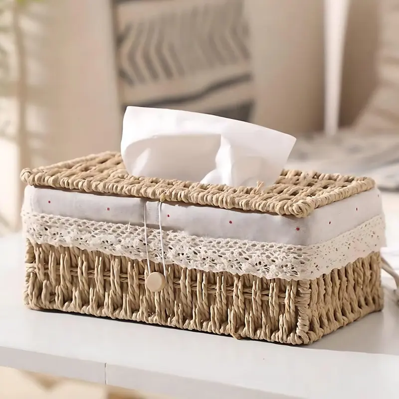 Lunor Tissue Box - Gevlochten Papier, Vintage Stijl