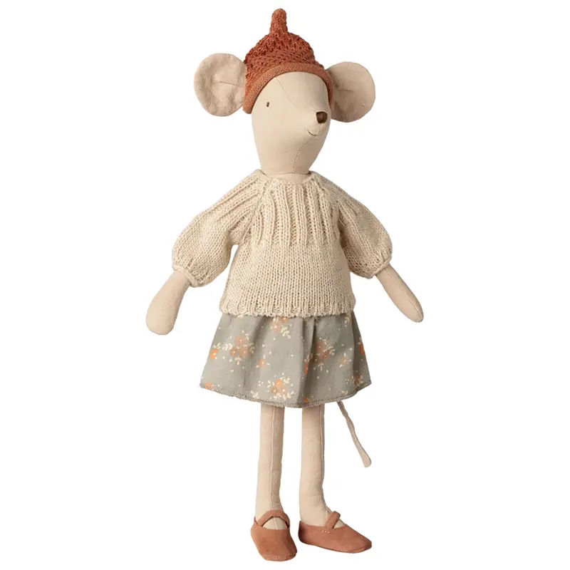 maileg knuffelmuis met rok en trui - middel muis - 34 cm