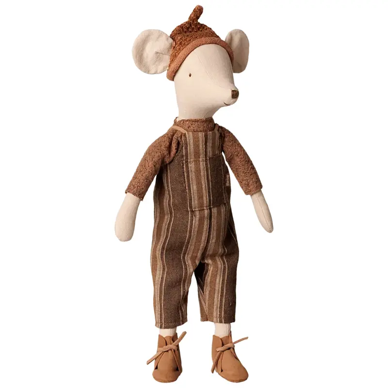 maileg knuffelmuis met tuinbroek - middel muis - 34 cm
