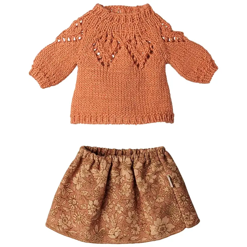 maileg poppenkleding trui en rok - middel  muis - coral