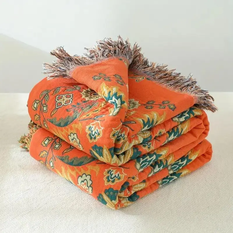 Marigold Deken - Omkeerbaar 100% Katoen, Multifunctioneel, Oranje/groen