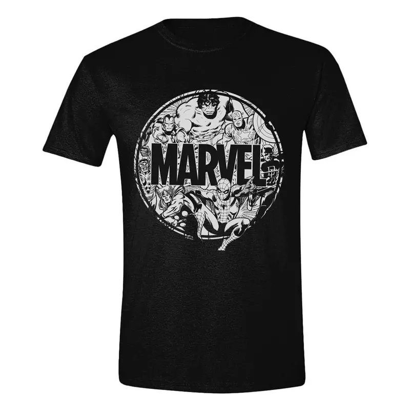 Marvel Character Circle T-Shirt – Black Graphic Tee