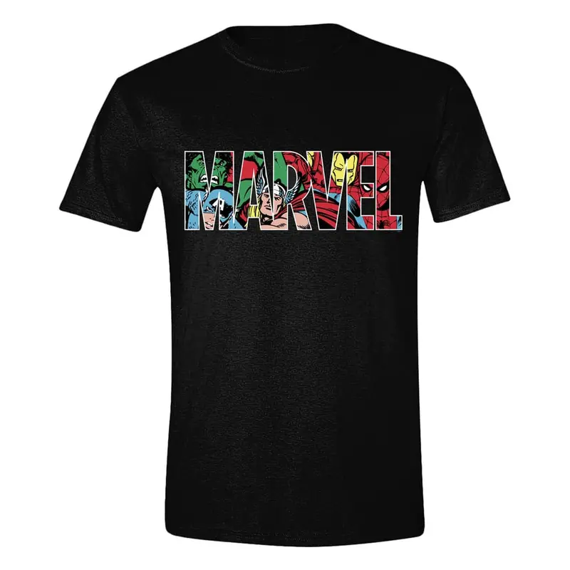 Marvel Logo Character Infill T-Shirt – Black Graphic Tee