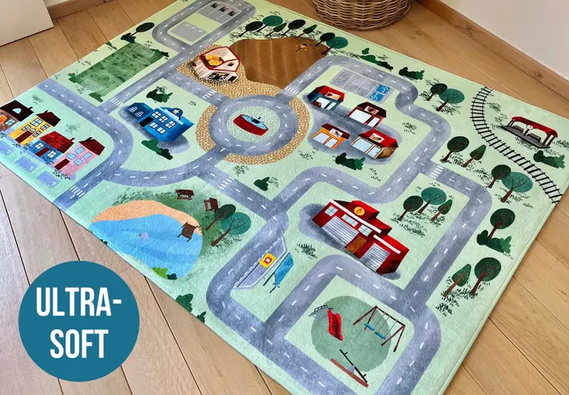 Mats & Joy Speelkleed - Thema Village Auto (130x180cm) ALLEEN IN DE WINKEL