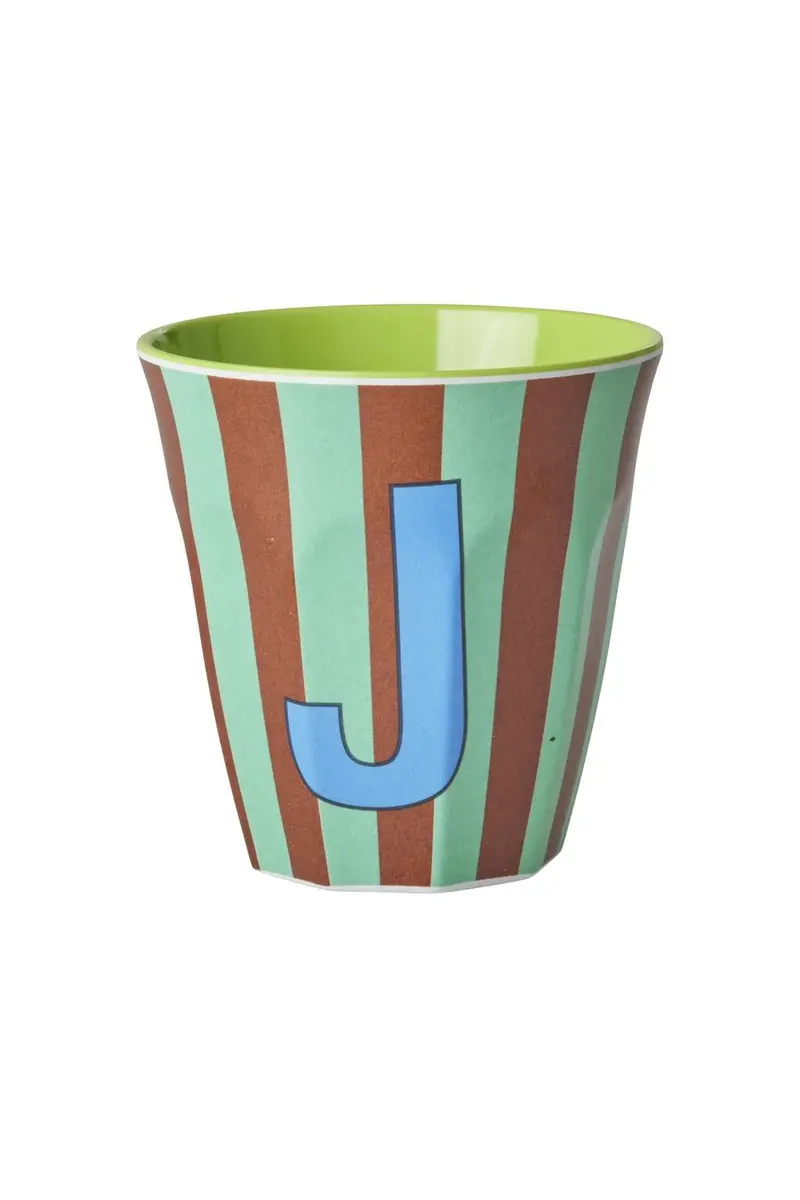 Melamine Cup - J - Mint - Stripes