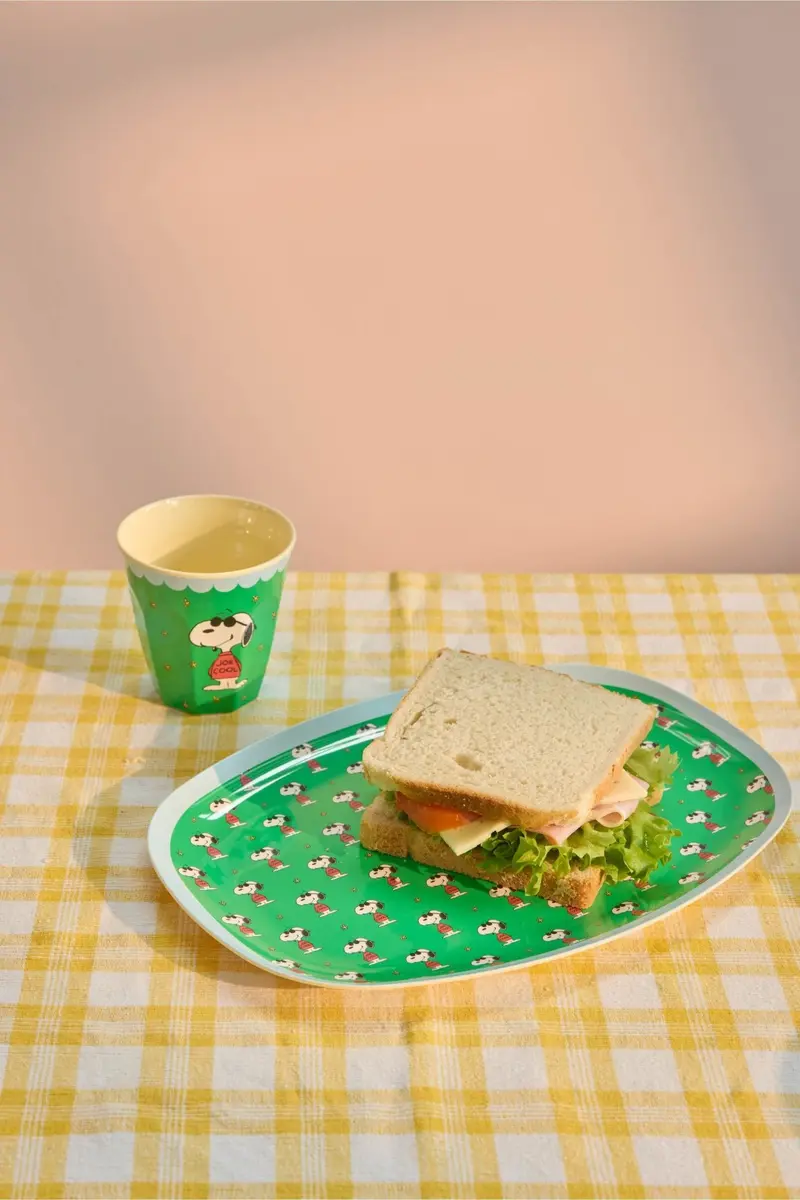 Melamine Rectangular Plate with Green Snoopy Print