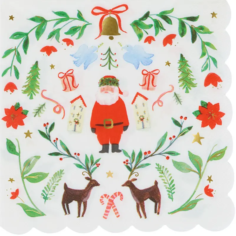 meri meri servetten foliage santa - groot - 16st