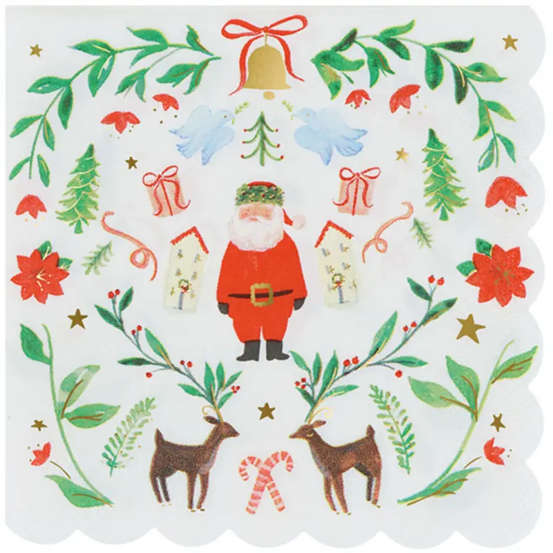 meri meri servetten klein foliage santa - 16st