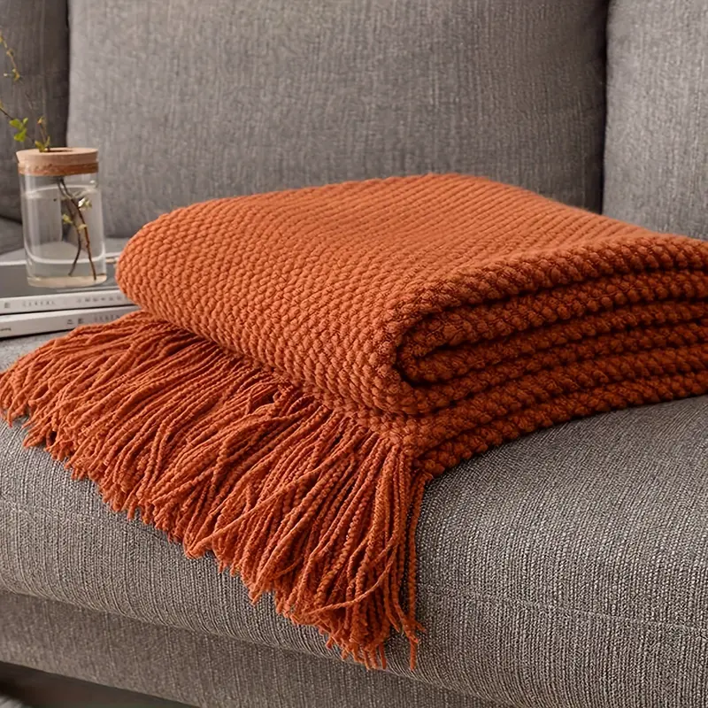 Mira Deken - Zacht Gebreid Polyester, Lodge Stijl