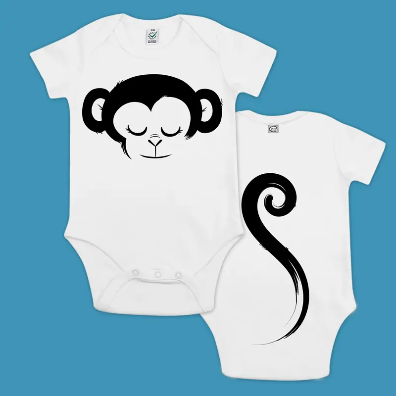 Monkey Organic Cotton Baby Bodysuit - Short Sleeves