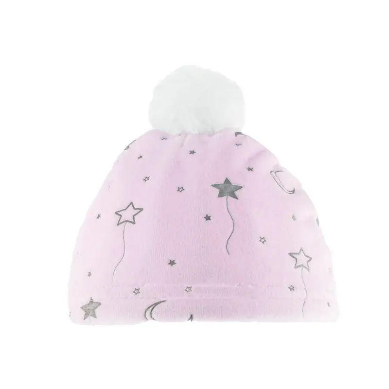 Mutsje pompon, moon & stars - roze