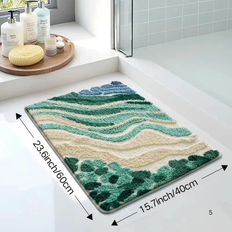 Oceana Badmat Antislip - Pluche, Golvend Patroon, 60x90 cm