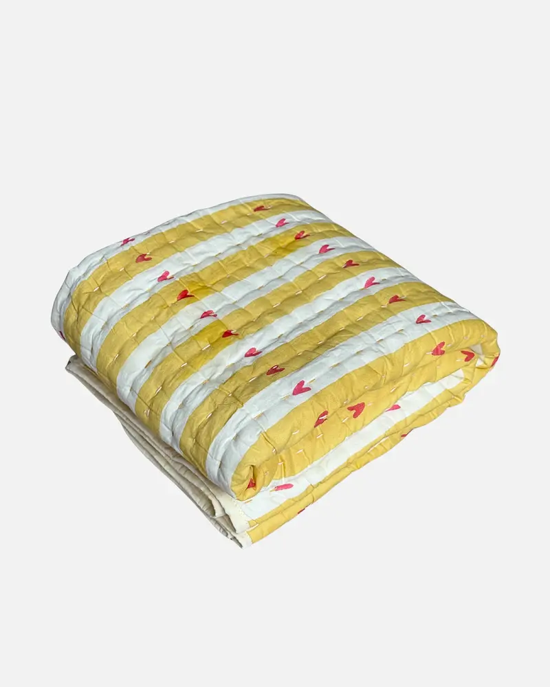 Ocher Yellow Hearts Deken BABY 100 x 115