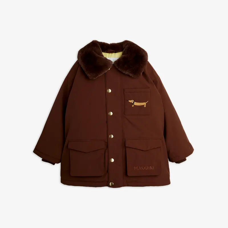 Padded nylon parka with faux fur collar