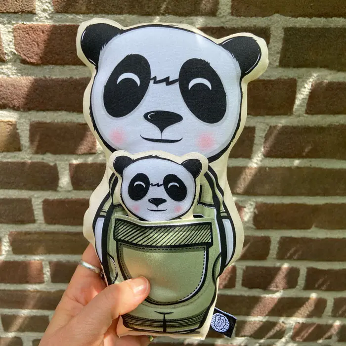 Panda soft toy with little pocket friend