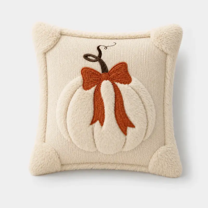 Pavo Kussenhoes - Chenille met Pompoen Design, Geschikt voor Binnenkussen 45 x 45 cm
