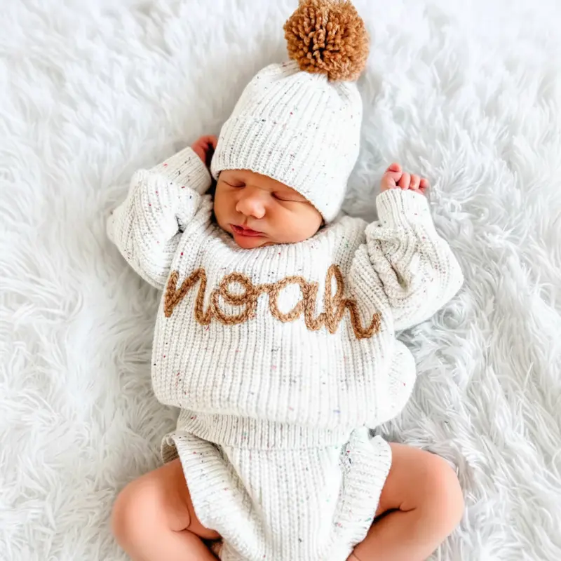 Personalized Baby Sweater – Uniek & Liefdevol – Geborduurde Gepersonaliseerde Baby Trui