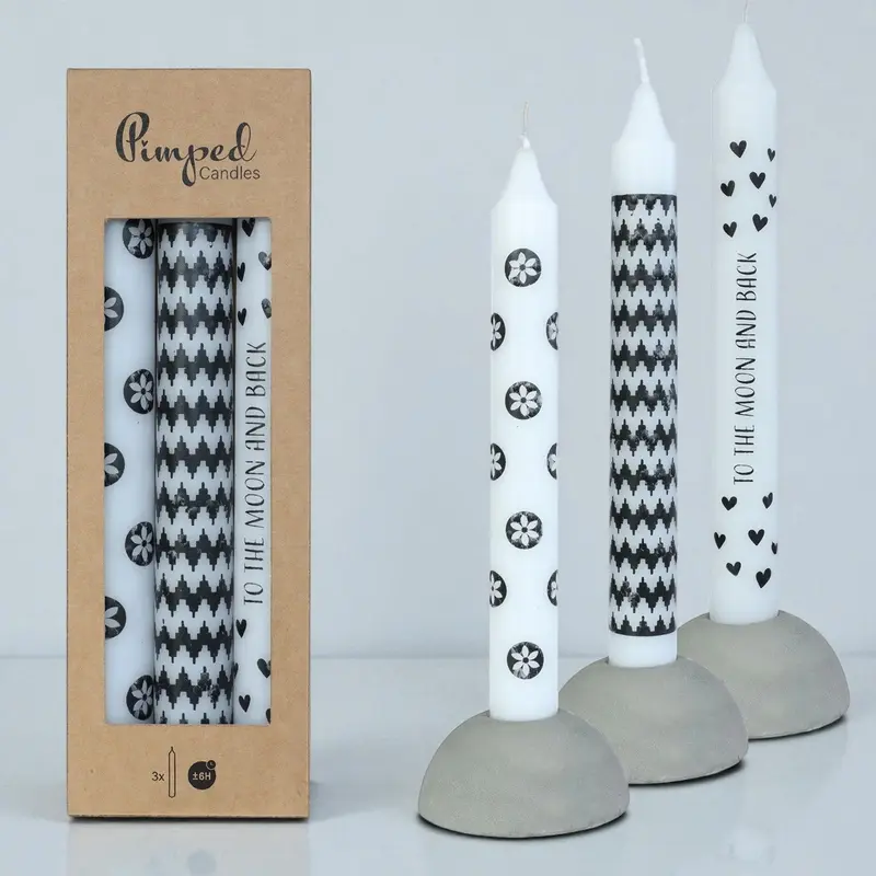 Pimped Candles zwart met wit – “To the moon and back”