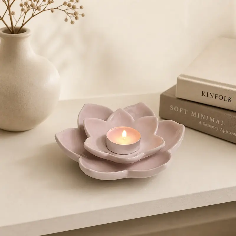 Pink Ceramic Flower Tealight Holder – 15 cm