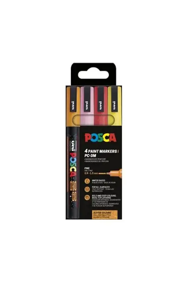 Posca marker - Set van 4 met conische punt - glitter - fijn - Warm