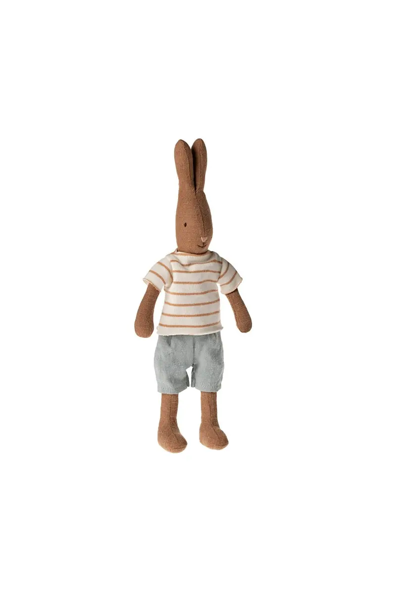 Rabbit Size 1, Chocolate Brown - Striped Blouse And Shorts