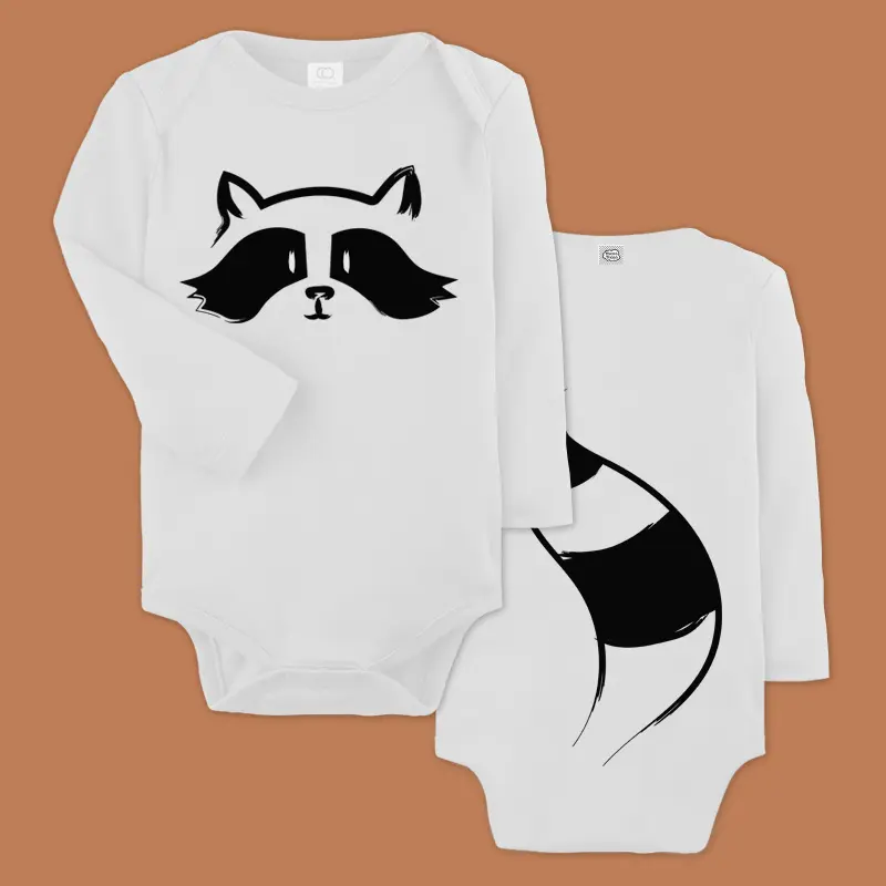 Raccoon Organic Cotton Baby Bodysuit - Long Sleeves