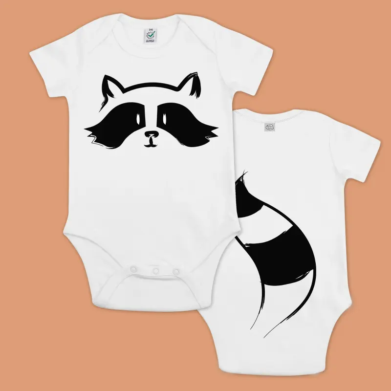 Raccoon Organic Cotton Baby Bodysuit - Short Sleeves